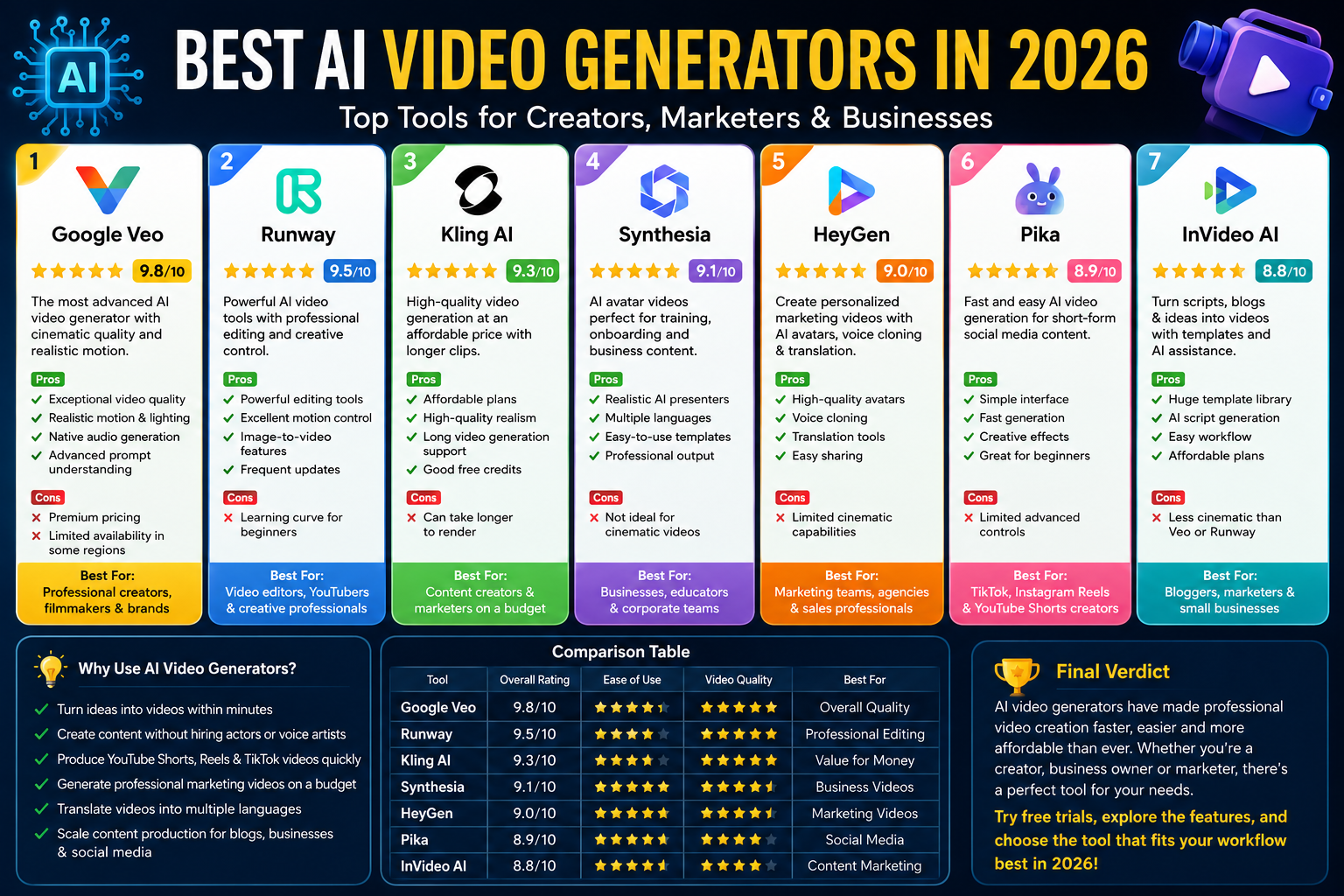 7 Best AI Video Generators in 2026 (Tested & Rated) – Complete Guide
