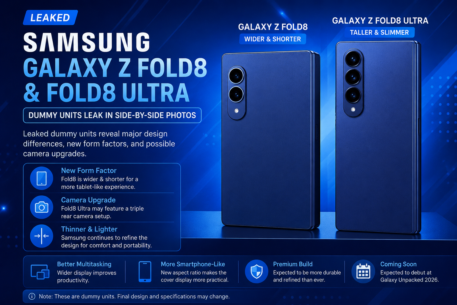 Samsung Galaxy Z Fold8 and Fold8 Ultra Dummy Units Leak in Side-by-Side Photos